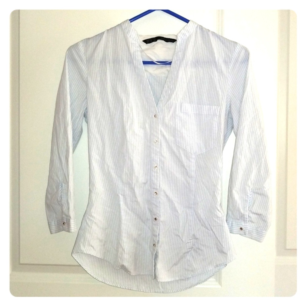 Zara white and blue stripe button down